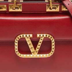 Pre Owned Valentino Red Leather Medium VLogo Stud Alcove Tote