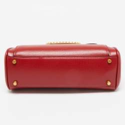 Pre Owned Valentino Red Leather Medium VLogo Stud Alcove Tote