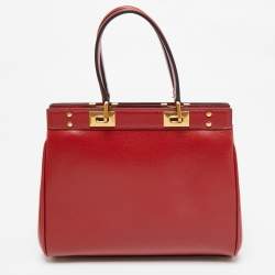 Pre Owned Valentino Red Leather Medium VLogo Stud Alcove Tote
