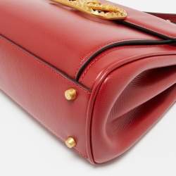 Pre Owned Valentino Red Leather Medium VLogo Stud Alcove Tote