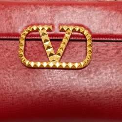 Pre Owned Valentino Red Leather Medium VLogo Stud Alcove Tote