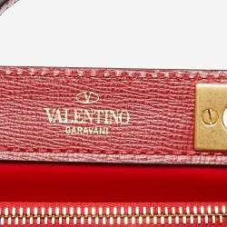Pre Owned Valentino Red Leather Medium VLogo Stud Alcove Tote