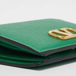 Valentino Green Leather VLogo Flap Card Case