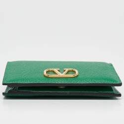 Valentino Green Leather VLogo Flap Card Case