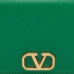 Valentino Green Leather VLogo Flap Card Case