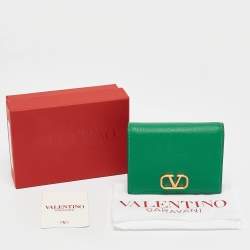 Valentino Green Leather VLogo Flap Card Case