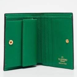 Valentino Green Leather VLogo Flap Card Case