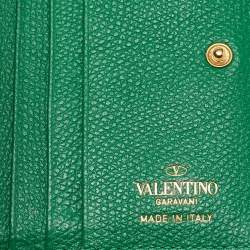 Valentino Green Leather VLogo Flap Card Case