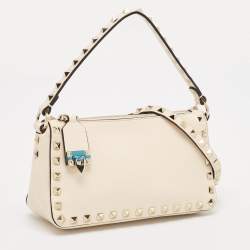 Pre Owned Valentino Light Ivory Leather Small Rockstud Crossbody Bag
