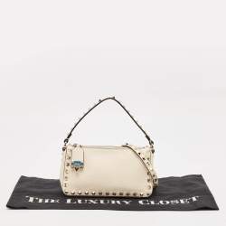 Pre Owned Valentino Light Ivory Leather Small Rockstud Crossbody Bag