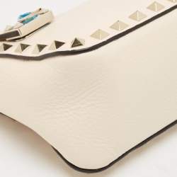 Pre Owned Valentino Light Ivory Leather Small Rockstud Crossbody Bag