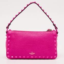 Pre Owned Valentino Pink Leather Small Rockstud Flip Lock Shoulder Bag