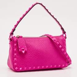 Pre Owned Valentino Pink Leather Small Rockstud Flip Lock Shoulder Bag