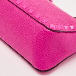 Pre Owned Valentino Pink Leather Small Rockstud Flip Lock Shoulder Bag