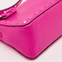 Pre Owned Valentino Pink Leather Small Rockstud Flip Lock Shoulder Bag