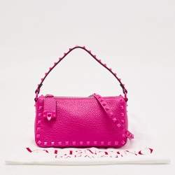 Pre Owned Valentino Pink Leather Small Rockstud Flip Lock Shoulder Bag