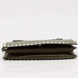 Pre Owned Valentino Olive Green Leather Rockstud Flap Clutch