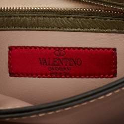 Pre Owned Valentino Olive Green Leather Rockstud Flap Clutch
