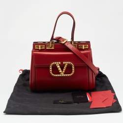 Valentino Red Leather Medium Rockstud Alcove Tote