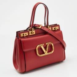 Valentino Red Leather Medium Rockstud Alcove Tote