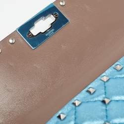 Valentino Metallic Blue Quilted Leather Small Rockstud Spike Top Handle Bag