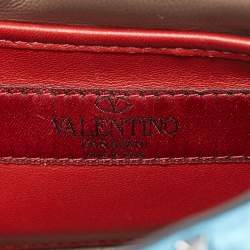 Valentino Metallic Blue Quilted Leather Small Rockstud Spike Top Handle Bag