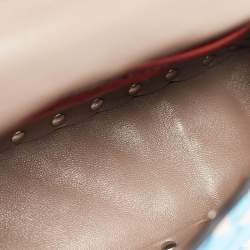 Valentino Metallic Blue Quilted Leather Small Rockstud Spike Top Handle Bag