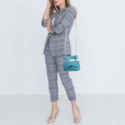 Valentino Metallic Blue Quilted Leather Small Rockstud Spike Top Handle Bag