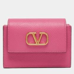 Pre Owned Valentino Pink Leather VLogo Gusset Card Case
