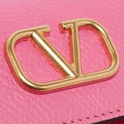 Pre Owned Valentino Pink Leather VLogo Gusset Card Case