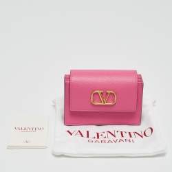 Pre Owned Valentino Pink Leather VLogo Gusset Card Case