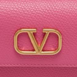Pre Owned Valentino Pink Leather VLogo Gusset Card Case