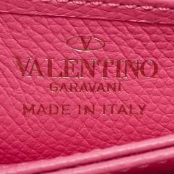 Pre Owned Valentino Pink Leather VLogo Gusset Card Case