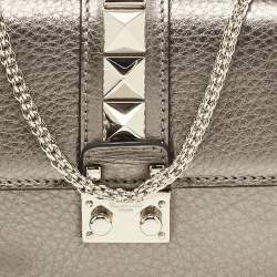 Pre Owned Valentino Metallic Leather Small Rockstud Glam Lock Flap Bag