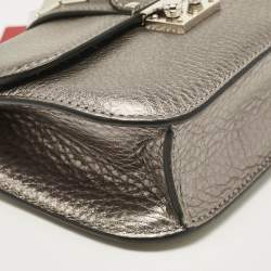 Pre Owned Valentino Metallic Leather Small Rockstud Glam Lock Flap Bag