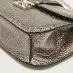 Pre Owned Valentino Metallic Leather Small Rockstud Glam Lock Flap Bag