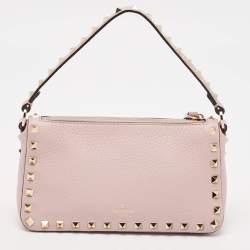 Pre Owned Valentino Lilac Leather Small Rockstud Top Handle Bag