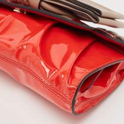 مملوكة مسبقًا Valentino Orange/Beige Patent and Leather Aphrodite Bow Clutch