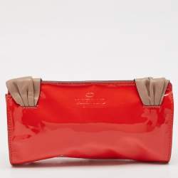 مملوكة مسبقًا Valentino Orange/Beige Patent and Leather Aphrodite Bow Clutch