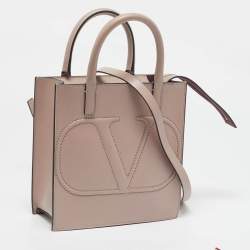 Pre Owned Valentino Beige Poudre Leather Small VLogo Walk Tote