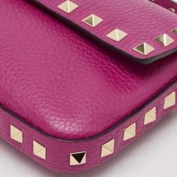 Pre Owned Valentino Hot Pink Leather Small Rockstud Flap Crossbody Bag