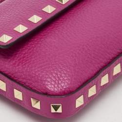 Pre Owned Valentino Hot Pink Leather Small Rockstud Flap Crossbody Bag