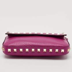 Pre Owned Valentino Hot Pink Leather Small Rockstud Flap Crossbody Bag