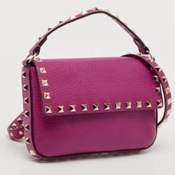 Pre Owned Valentino Hot Pink Leather Small Rockstud Flap Crossbody Bag
