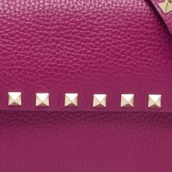 Pre Owned Valentino Hot Pink Leather Small Rockstud Flap Crossbody Bag