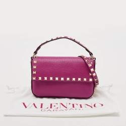 Pre Owned Valentino Hot Pink Leather Small Rockstud Flap Crossbody Bag