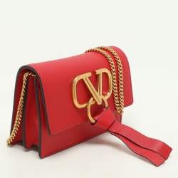 Valentino Red Leather VRing Chain Crossbody Bag