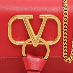 Valentino Red Leather VRing Chain Crossbody Bag