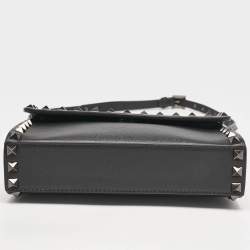 Valentino Black Leather Rockstud Flap Crossbody Bag