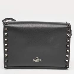 Valentino Black Leather Rockstud Flap Crossbody Bag